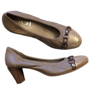 AGL Attilio Giusti Leombruni Nude Leather Pumps Wooden Heel Size 7.5